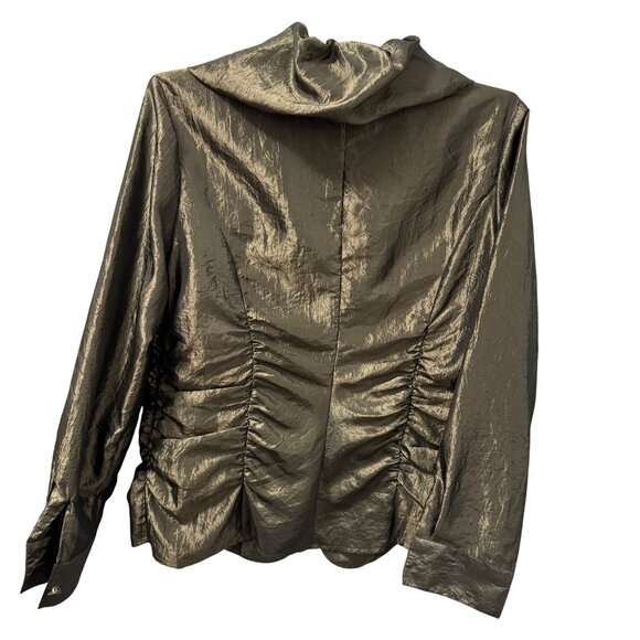 Puli Metallic  Ruched Jacket With Dramatic Collar Sz 14 lightweight NWT - Picture 4 of 11
